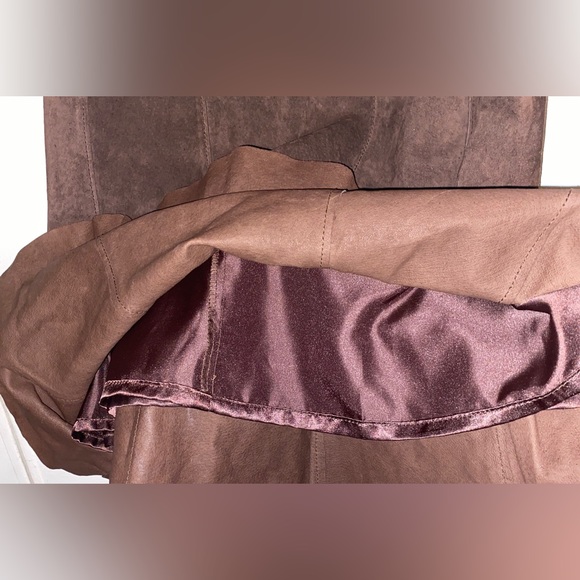 Cabi Brown Leather Suede Pleated Mini Skirt Size 2 Stitch Detail Western Rodeo - Picture 3 of 5